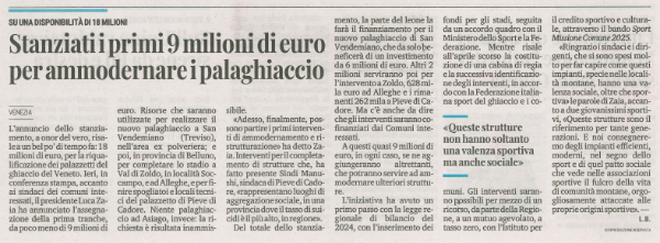 La Tribuna "Stanziati i primi 9 milioni di euro per ammodernare i palaghiaccio"